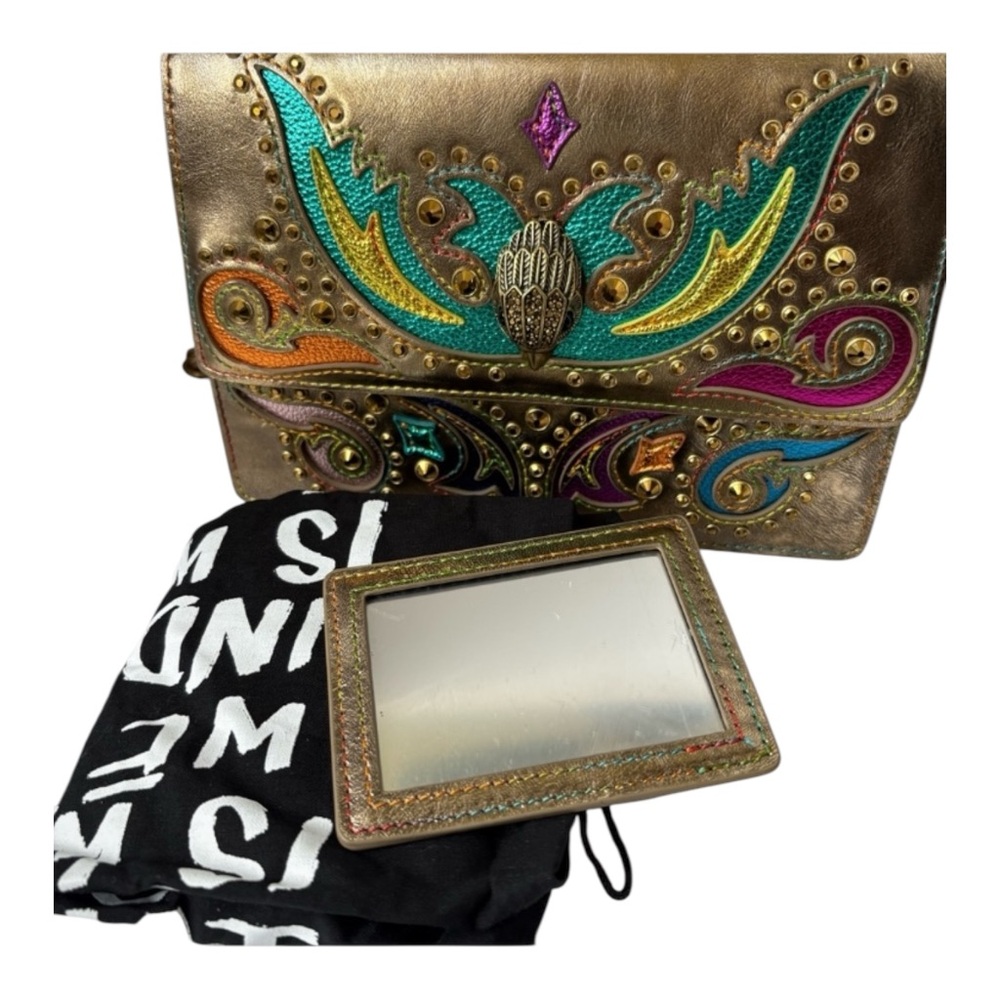 Kurt Geiger NWT Bronze Shoreditch Western Rhinestones Embroidered Metallic - Picture 3 of 12